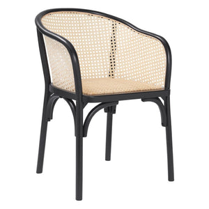 EuroStyle Elsy Handcrafted Beech Wood Armchair with Geometric Cane Back and Padded Rattan Seat 08190BLK-MP1