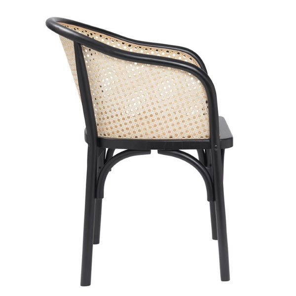 EuroStyle Elsy Handcrafted Beech Wood Armchair with Geometric Cane Back and Padded Rattan Seat 08190BLK-MP1