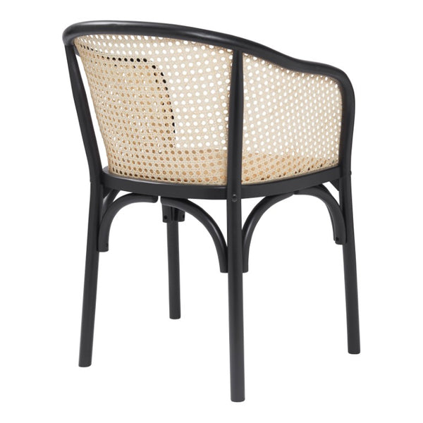 EuroStyle Elsy Handcrafted Beech Wood Armchair with Geometric Cane Back and Padded Rattan Seat 08190BLK-MP1