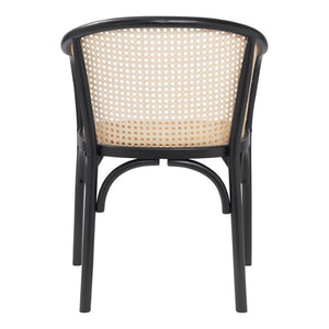 EuroStyle Elsy Handcrafted Beech Wood Armchair with Geometric Cane Back and Padded Rattan Seat 08190BLK-MP1