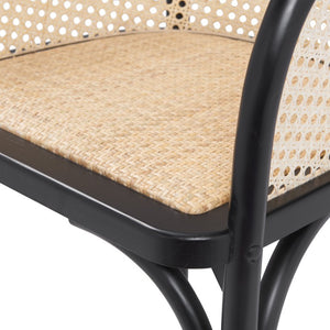 EuroStyle Elsy Handcrafted Beech Wood Armchair with Geometric Cane Back and Padded Rattan Seat 08190BLK-MP1