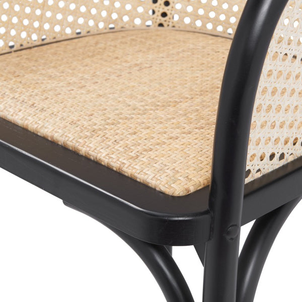 EuroStyle Elsy Handcrafted Beech Wood Armchair with Geometric Cane Back and Padded Rattan Seat 08190BLK-MP1