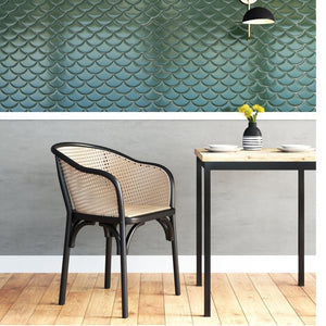 EuroStyle Elsy Handcrafted Beech Wood Armchair with Geometric Cane Back and Padded Rattan Seat 08190BLK-MP1