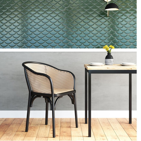 EuroStyle Elsy Handcrafted Beech Wood Armchair with Geometric Cane Back and Padded Rattan Seat 08190BLK-MP1