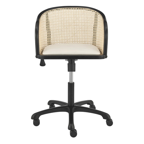 Eurostyle Elsy Modern Cane Back Office Chair - Stylish Black & Beige Velvet Design For Chic Workspaces Beige,Black Solid Wood 08194-blk