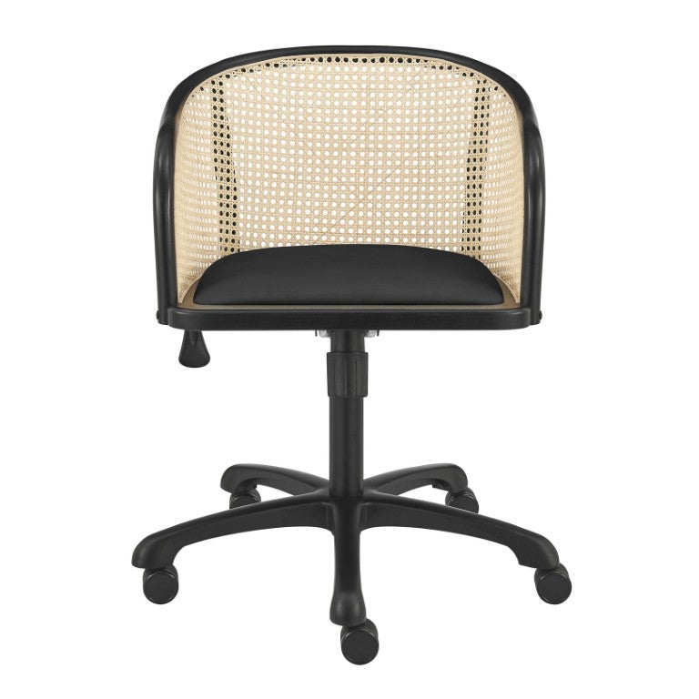 EuroStyle Elsy Scandinavian Velvet Seat Task Chair with Woven Cane Back and Swivel Base 08195-BLK