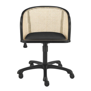 EuroStyle Elsy Scandinavian Velvet Seat Task Chair with Woven Cane Back and Swivel Base 08195-BLK
