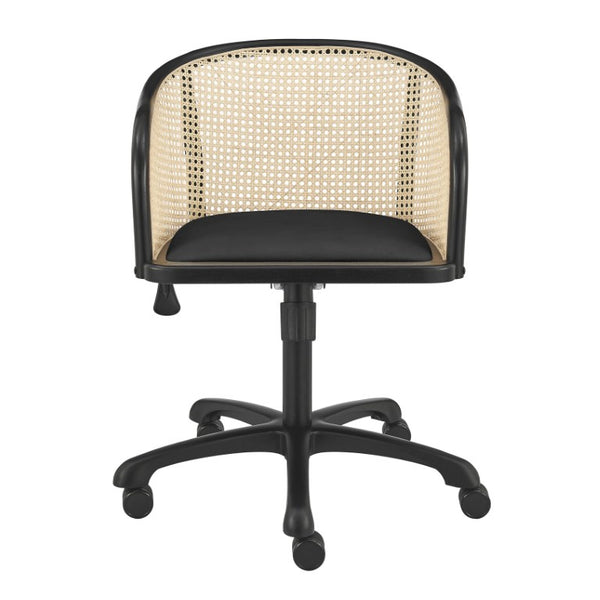 EuroStyle Elsy Scandinavian Velvet Seat Task Chair with Woven Cane Back and Swivel Base 08195-BLK