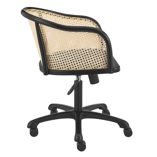 EuroStyle Elsy Scandinavian Velvet Seat Task Chair with Woven Cane Back and Swivel Base 08195-BLK