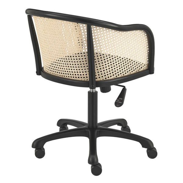 EuroStyle Elsy Scandinavian Velvet Seat Task Chair with Woven Cane Back and Swivel Base 08195-BLK
