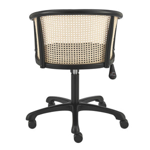 EuroStyle Elsy Scandinavian Velvet Seat Task Chair with Woven Cane Back and Swivel Base 08195-BLK