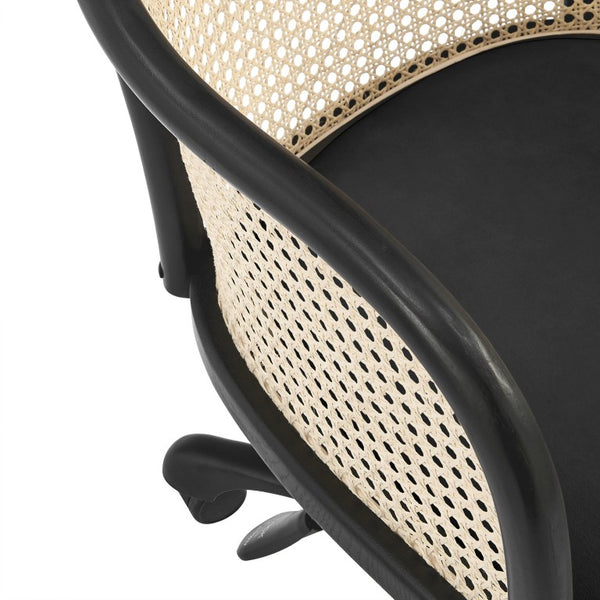 EuroStyle Elsy Scandinavian Velvet Seat Task Chair with Woven Cane Back and Swivel Base 08195-BLK