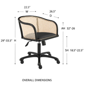 EuroStyle Elsy Scandinavian Velvet Seat Task Chair with Woven Cane Back and Swivel Base 08195-BLK