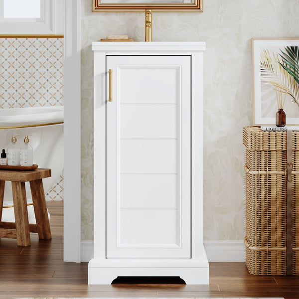 English Elm 16-inch French Bathroom Vanity with Ceramic Undermount Sink, Soft-Close Door, Vintage Carvings, White N710P330979K
