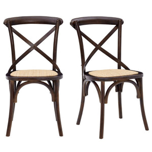 EuroStyle Neyo Solid Birch Dining Side Chairs with Padded Rattan Seats Walnut Set of 2 08198WAL