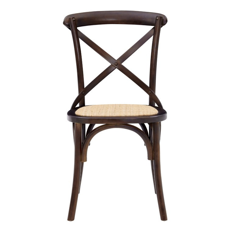 EuroStyle Neyo Solid Birch Dining Side Chairs with Padded Rattan Seats Walnut Set of 2 08198WAL