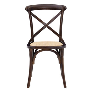 EuroStyle Neyo Solid Birch Dining Side Chairs with Padded Rattan Seats Walnut Set of 2 08198WAL