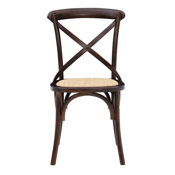 EuroStyle Neyo Solid Birch Dining Side Chairs with Padded Rattan Seats Walnut Set of 2 08198WAL