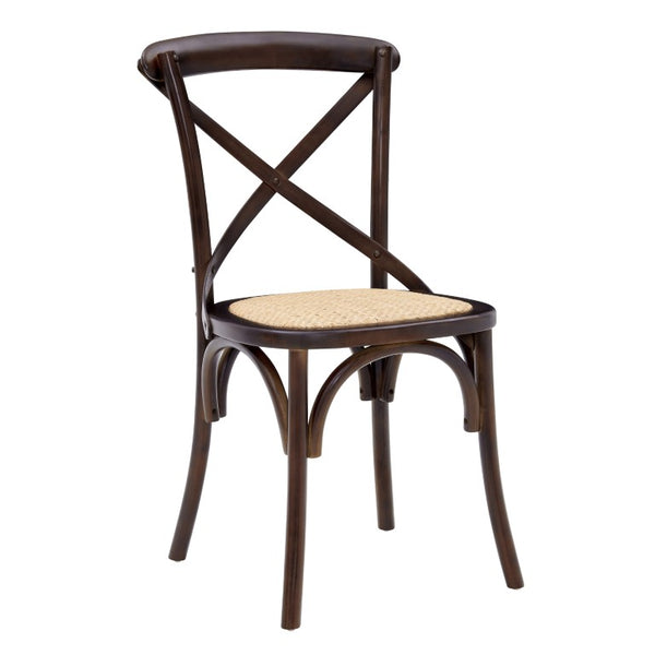 EuroStyle Neyo Solid Birch Dining Side Chairs with Padded Rattan Seats Walnut Set of 2 08198WAL