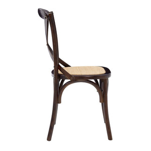 EuroStyle Neyo Solid Birch Dining Side Chairs with Padded Rattan Seats Walnut Set of 2 08198WAL
