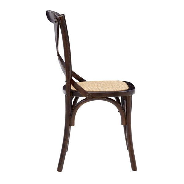 EuroStyle Neyo Solid Birch Dining Side Chairs with Padded Rattan Seats Walnut Set of 2 08198WAL