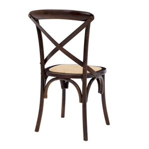 EuroStyle Neyo Solid Birch Dining Side Chairs with Padded Rattan Seats Walnut Set of 2 08198WAL
