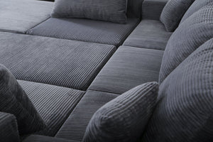English Elm 8-Piece Modular U-Shaped Sectional Sofa with Oversized Chaise and Bed, Corduroy Luxury, No Assembly Needed Grey W3163S00041