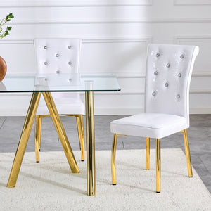 English Elm 71-inch Tempered Glass Dining Table Electroplated Metal Base Open Airy Modern Style Gold W3875S00006
