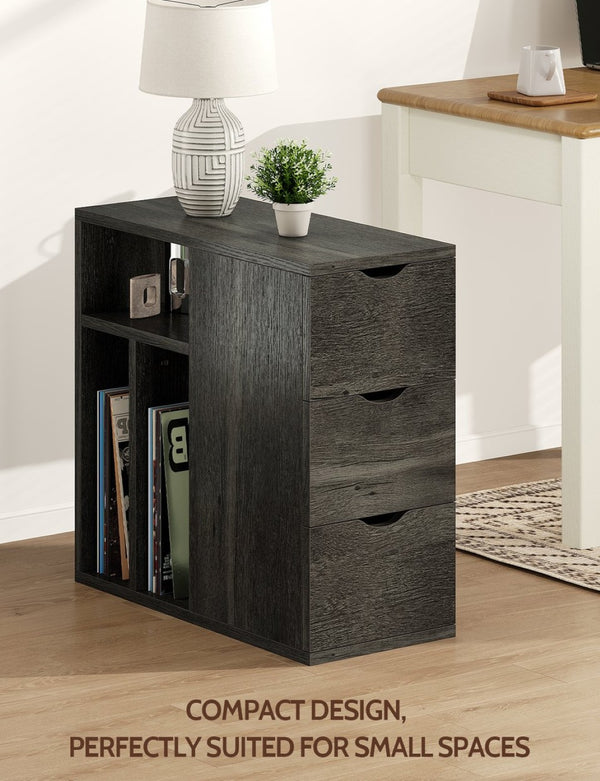 English Elm Vividwood Slim 3 Drawer End Table with Open Shelving for Bedroom or Living Room T5618P505962