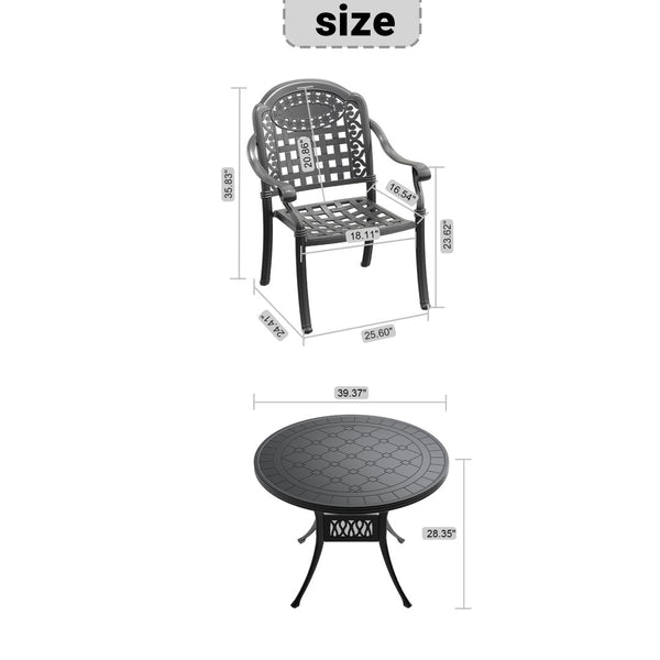 English Elm 5-piece Cast Aluminum Outdoor Dining Set with Ornate Relief Carved Patio Chairs W1710S00616