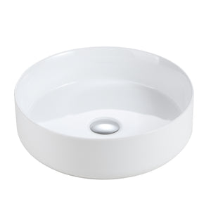 English Elm BB16-16A-101, Integrated White Ceramic Basin Glossy Vessel Sink — Sleek Round Design, Easy-Clean Finish W1865P279833