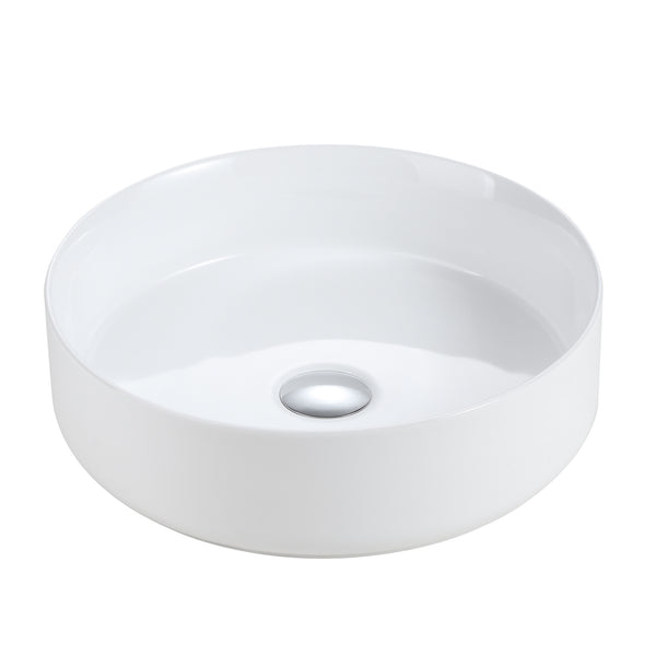 English Elm BB16-16A-101, Integrated White Ceramic Basin Glossy Vessel Sink — Sleek Round Design, Easy-Clean Finish W1865P279833