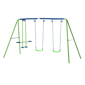 English Elm Outsunny Heavy Duty Metal A-frame Swing Set with Glider for Backyard Play W2225P229623