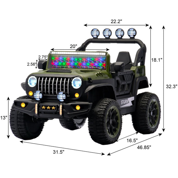 English Elm 24v Two Seat Kids Ride on Car with 4wd Motor Remote Control and Led Lights Green W509P378205