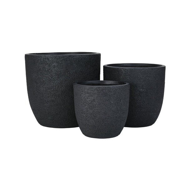 English Elm U_style Mgo Round Planters Set of Three Crackle Stone Texture Patio Garden Pots N711P406670B