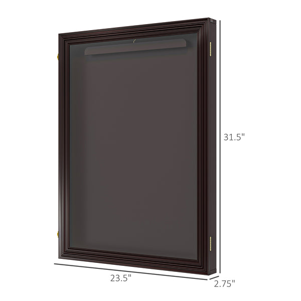 English Elm HOMCOM Shadow Box Jersey Display Case 23.5" x 31.5" Brown UV-Resistant Acrylic with Locks and Hooks W2225P173823