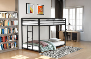 English Elm Contemporary Twin-Over-Full Metal Bunk Bed with Attached Ladder, Durable Industrial Frame, Guest-Ready Design Matte Black 83 L x 15 W x 6 H B2741P391247