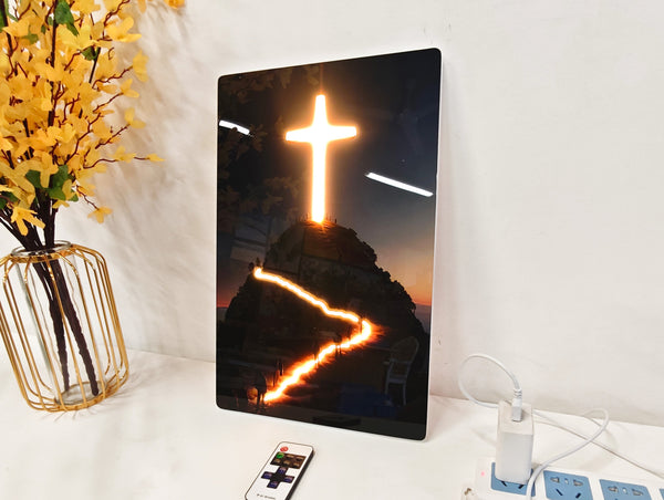 English Elm 16X10 Christian Cross Led Wall Art – Illuminated Acrylic Decor With Remote For Modern Homes & Prayer Spaces T3976P383252