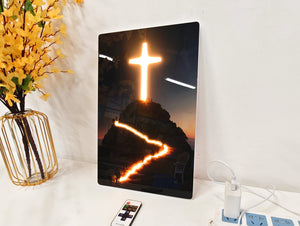 English Elm 24X16 Christian Cross Led Wall Art - Illuminated Acrylic Decor With Remote For Modern Spaces & Reflection T3976P383256