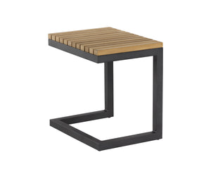Sunpan Geneve C-Shaped End Table - Durable Solid Teak Wood & Powder Coated Aluminum for Outdoor Elegance