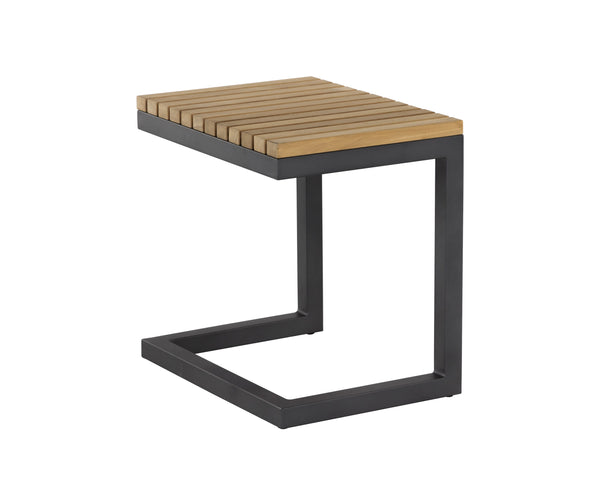 Sunpan Geneve C-Shaped End Table - Durable Solid Teak Wood & Powder Coated Aluminum for Outdoor Elegance