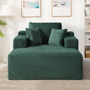 English Elm Convertible Chaise Lounge Striped Corduroy Foam Sleeper Chair for Living Room Dark Green B2735P383859