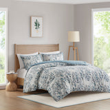 Madison Park Brielle Casual 3 Piece Floral Printed Cotton Duvet Cover Set MP12-8370 Blue