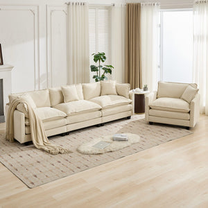 English Elm Cloud Modular Three Seat Sofa Chenille Upholstered with Double Layer Cushions for Living Room Beige W1143S00053