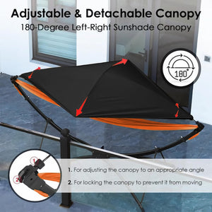 English Elm Portable Hammock with Quick Fold Stand Ripstop Nylon Sunshade 650 Lb Capacity Black W3457P379387