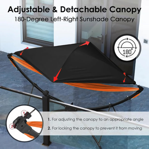 English Elm Portable Hammock with Quick Fold Stand Ripstop Nylon Sunshade 650 Lb Capacity Black W3457P379387