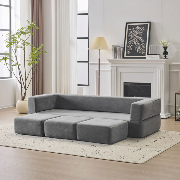 English Elm Ebern Designs Convertible Sectional Sofa – Cozy Chenille Sleeper With 3 Footrests For Small Spaces W1829P280222