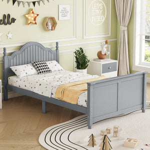 English Elm Twin Solid Wood Twin Platform Bed with Headboard & Footboard, Gray Kids Guardrail, Sturdy 250LB Capacity, 78.7"x42.2"x36" W2593P358752