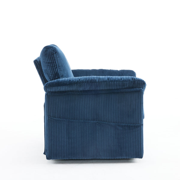 English Elm 33 Inch Oversized Swivel Corduroy Lounge Chair with Plush Chenille Cushioning and Support Springs Blue W1829P265013