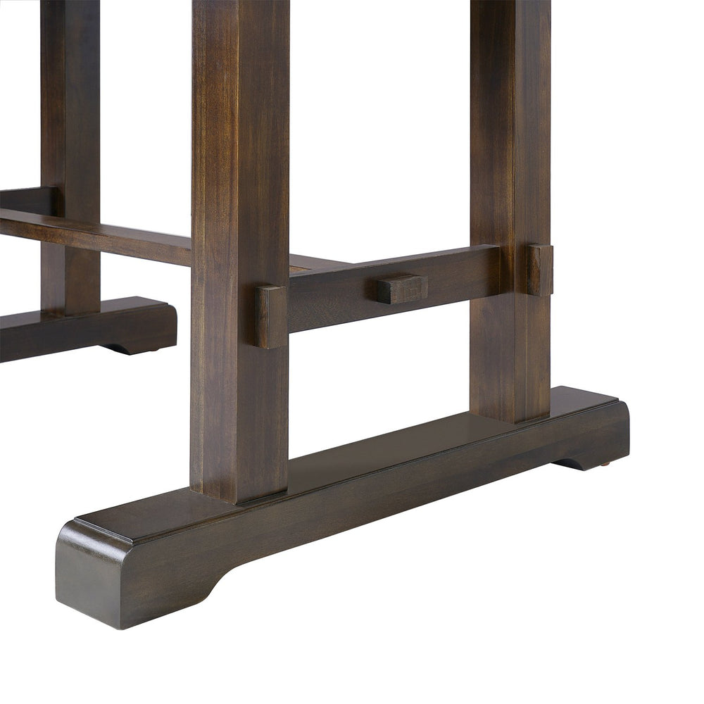 English Elm 60"-78" Extendable Dining Table with Removable Leaf, Solid Wood Farmhouse Kitchen Table for 4-8 Guests, Durable Finish and Easy Care Guidance Brown N752P271802D